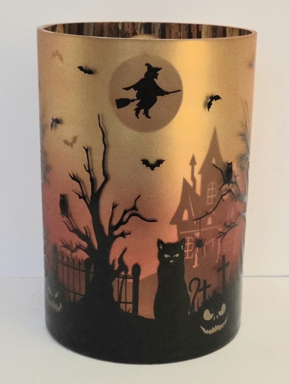 YANKEE CANDLE CO. GLASS HALLOWEEN 6.75" CANDLE HOLDER